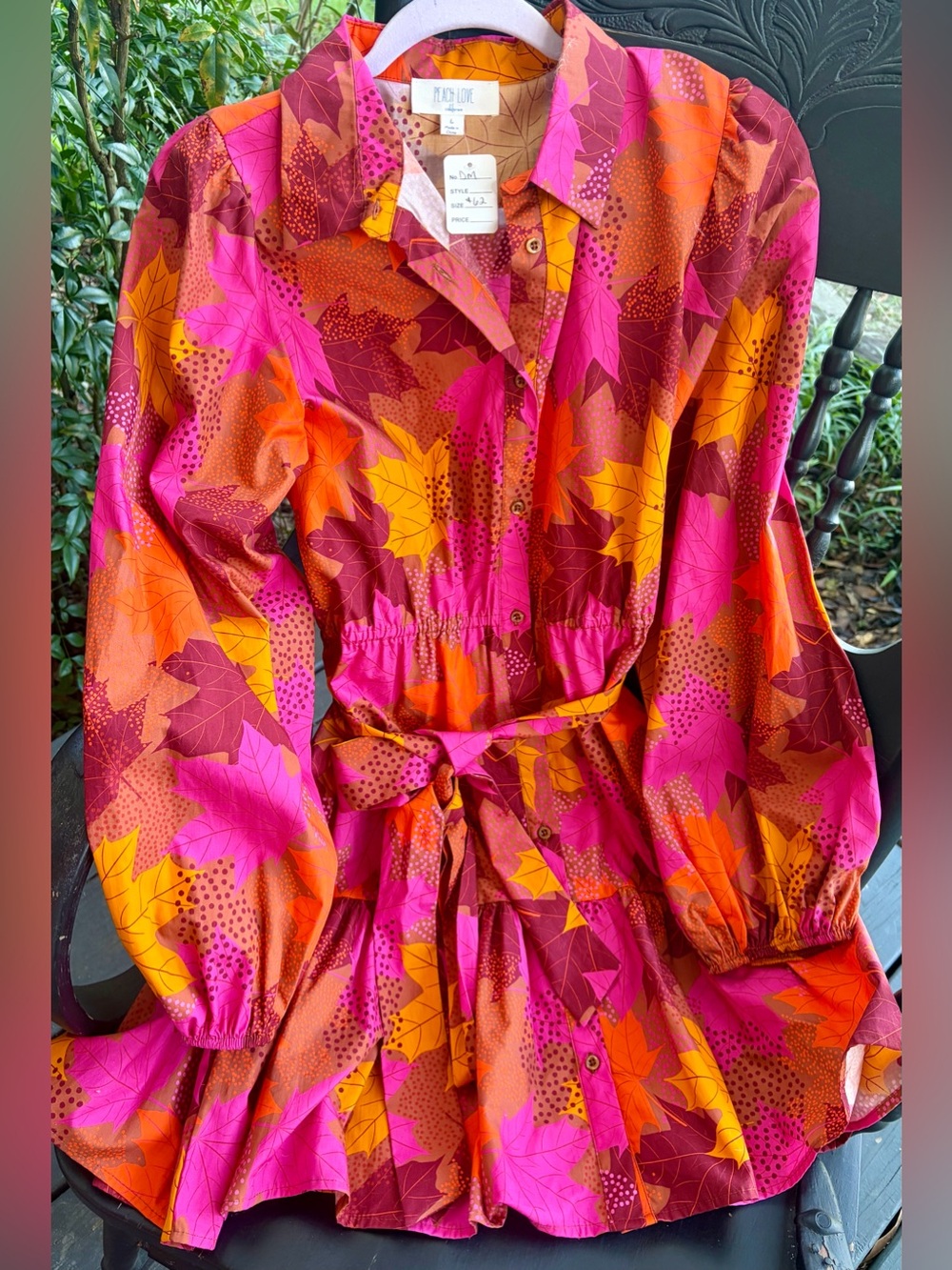 NWT PEACH LOVE Fall Orange Pink Leaf Print Mini Dress & Matching Earrings 🧡🍂🧡🍁
